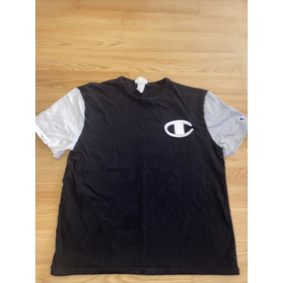 Champion Large Mens T Shirt Black White Sleeve - Picture 1 of 4